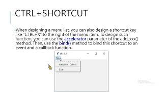 shortcut keys, Submenu, popup menu and toolbar of tkinter