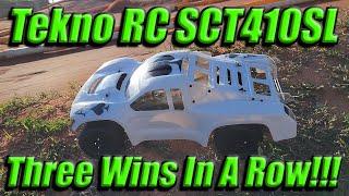 Tekno RC SCT410SL - Three Wins In A Row!!! Rear Shocks Moved To Rear Of Arms!!!