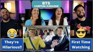 First time ever watching BTS “Carpool Karaoke” - Why is this so funny  | Couples React (Re-Upload)