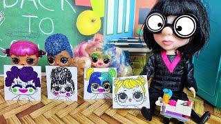 CARTOONS DOLLS LOL SURPRISE Jokes at school, 3 markers challenge, slime for a teacher Collection