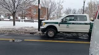 City workers shoveling snow after the first snowfall In. Boston 2024.