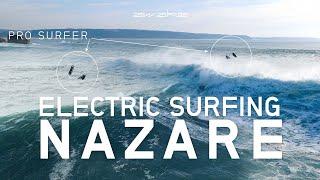 Electric Surfboard Riding Giant Waves in Nazaré