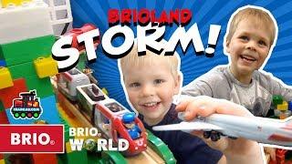 BRIO World Railway Storm! Can BRIOLAND be saved?  Train Lab fun toy train videos for kids