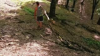 solo camping build bushcrat shelter shelte in an log cabin.