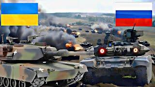 The crew of a Russian T-9osm tank engages in close combat with a NATO M1A2 Abrams tank