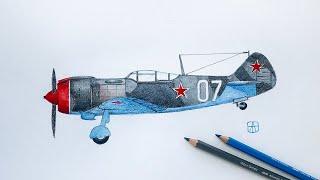 Как нарисовать самолёт истребитель Ла-5 | How to Draw a Plane La-5 Lavochkin