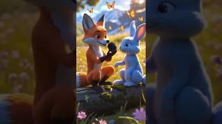 The Fox Who Adopted a Rabbit: An Unlikely Friendship Under the Moon ️  #shorts #foryou #cartoon