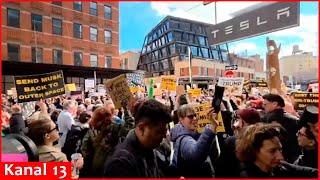 "Zelensky is a hero"- large protest against Trump and Musk in front of Tesla showroom in US