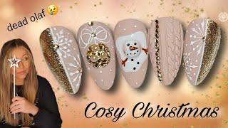 ️ Snowman Christmas Nail Art | Cable Knit Sweater Nails | Gold Glitter Bauble | Easy Xmas Snowflake