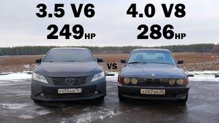 CAMRY 3.5 (чип, выхлоп) vs BMW e34 540i (чип, выхлоп) БИТВА ТИТАНОВ!!! ГОНКА