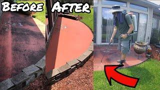 HOW TO CLEAN CONCRETE WITH NO PRESSURE WASHER (Back Patio Soft Wash W/ Chemical Mix)