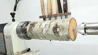 Woodturning log to a flowers art!! 【木工旋盤】職人技で木の枝から花のオブジェを作る！लकड़ी