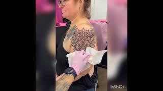 Lace tattoo done by Kristen @ AK Studios in Kankakee