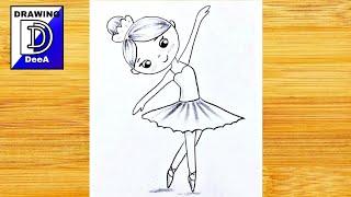 Cute dancing girl drawing/ How to draw cute ballerina step by step art with pencil