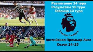 Английская Премьер-Лига (АПЛ): Расписание 14 тура, результат 13 тура, таблица 13 тура сезона 24/25