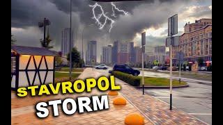 Walking in the rain during a thunderstorm in the city of Stavropol 4K ASMR