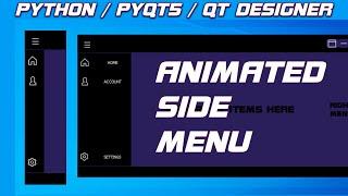 #7 Python Animated slide menu with navigation buttons, Pyqt5 , Pyside2 | Modern Flat GUI UI