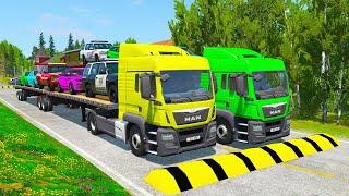 TRANSPORTING PIXAR CARS & FRUITS WITH COLORED & JOHN DEERE vs CLAAS vs TRACTORS - BeamNG.drive #962