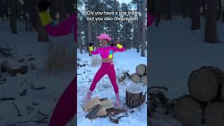 Star trailer but I chop wood instead of make movies‍️🪓 #woodchopping #snow #axe #woodsplitting