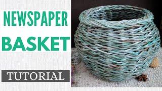 Newspaper Basket (Barrel-Shaped with Aged Patina and Plait Border)