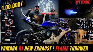 Yamaha R1 new exhaust  2ft flame thrower 