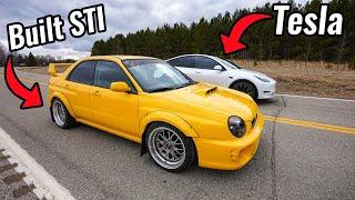 Wrx Owner Breaks Car Trying to Race Tesla