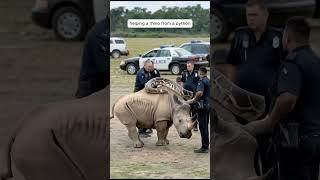 Saving a Rhino from a Python's Grip!
