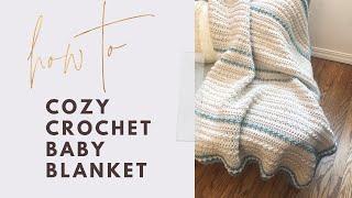 Easy Crochet Baby Blanket Tutorial Alessio Blanket Textured and Striped with Contrasting Border