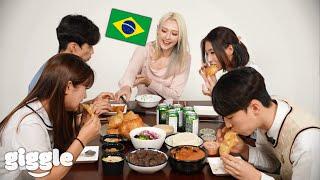 Korean Teens Try Famous Brazilian Food For the First Time! (Ft. Gabi of BLACK SWAN)