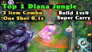 Top 1 Diana Wildrift Jungle | 3 item Combo One Shot in 0,1s | 1vs9 Super Carry by Top rank China