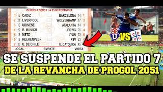 Se suspende el Partido 7 de la Revancha de Progol 2051 entre la U. de Chile vs U Catolica