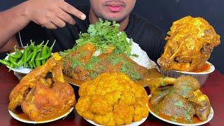 ASMR: Eating Spicy Whole Fish Curry, Chicken Curry, Goat Head Curry with Rice || Eating Show