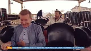 Brian Dowling rides the Cú Chulainn Coaster at Tayto Park