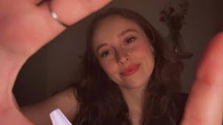 ASMR personal attention, lens and wood taps, face brushing, whispers, mouth sounds, (lofi with rain)