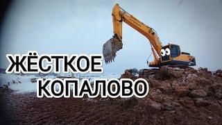 МЕРЗЛОТА 50см. ВЫБОРКА ЗАМЕРЗШЕГО ГРУНТА ЭКСКАВАТОРОМ. Таймлапс