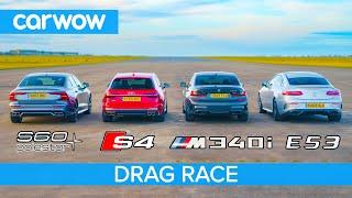 BMW M340i v Audi S4 v AMG E53 v Volvo S60 Polestar: DRAG RACE petrol v diesel v hybrid