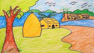 How to Draw Scenery of Spring Season | Drawing Village Natural Scenery | Pencil Drawing Tutorial