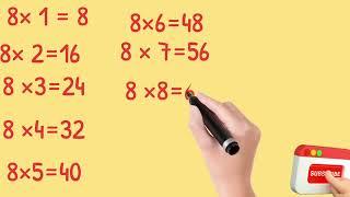 8-x1=8 Multiplication, Table of Eight 8 Tables Song Multiplication Time of tables  - MathsTables