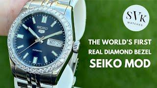 I put REAL DIAMONDS on a Seiko Mod! - [36mm SNXS77 Iced Out Bezel]