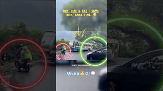 Bus, Bike & Car Face-Off in Sharp U-Turn! Who Made the Mistake? ️ #shorts