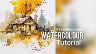 Easiest & quickest water colour landscape | line and wash technique for beginners