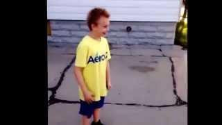 Crazy kid gets hit in the head with a basketball