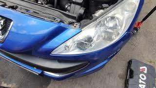 Peugeot 308 CC. Removing front lights and bumper. Снятие передних фар и бампера.