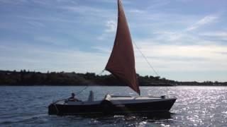 Noted sailor Dave Irland sailing his Dovekie on Narragansett Bay