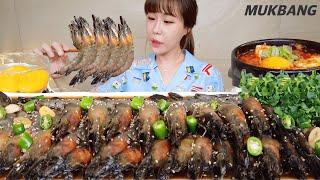 SUB) 직접 담근 탱글탱글 블랙타이거새우장 2kg 순두부찌개 흰쌀밥 먹방 Marinated Giant Black Tiger Shrimp REAL SOUND ASMR MUKBANG