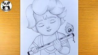 Cute bal krishna pencil shading drawing | janmasthami drawings ​⁠@TaposhiartsAcademy