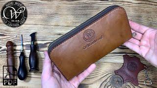 Zip wallet / Кошелек на молнии из кожи от #wildleathercraft. Free pattern PDF.