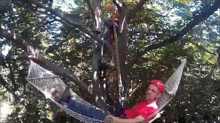 Tree climbing T5 geocache with special features - hammock, swing, observation seat