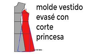 como hacer molde vestido evasé con corte princesa