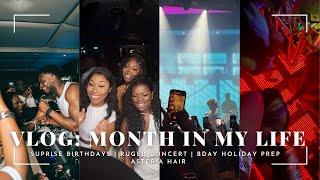 VLOG| MONTH IN MY LIFE | SUPRISE BIRTHDAYS | RUGER CONCERT | BDAY HOLIDAY PREP | ASTERIA HAIR